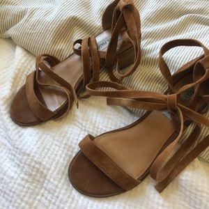 Brown suede Steve Madden short sandal/heel